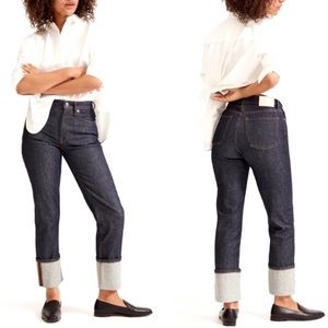 Everlane High Rise Straight Jeans Women’s Size 23 Dark Indigo Cuffed Classic